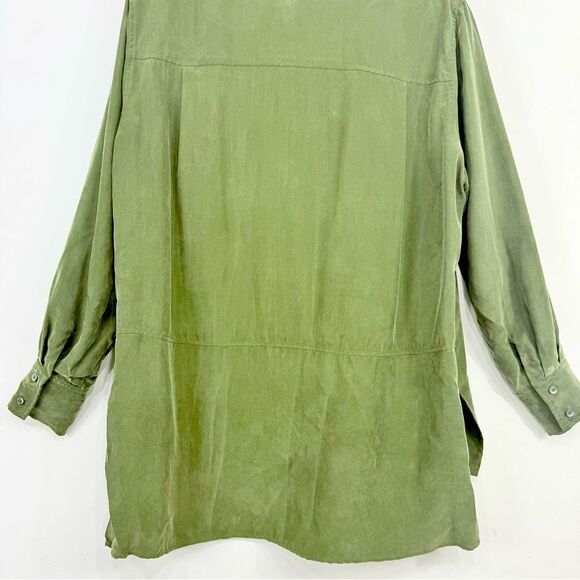 Alex Garfield Hunter Green Button Up Long Sleeve Cupro Tunic Blouse - Picture 11 of 16